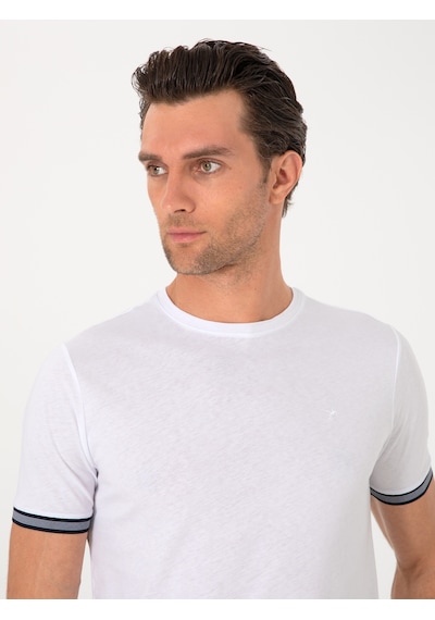 Beyaz Regular Fit %100 Pamuk Bisiklet Yaka T-shirt