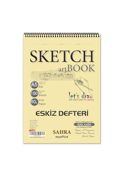 Sahra A5 Eskiz Defteri - 90 Gr. 100 Yaprak Spiralli Kaliteli Sanatçı Çizim Defteri