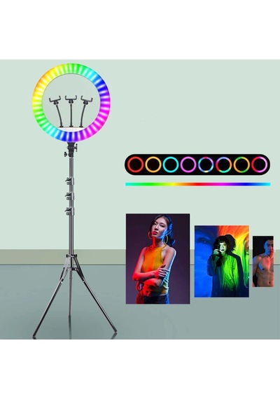 14" Rgb Ring Light Yuvarlak Led Işık + 2 M Tripod Işık Ayağı