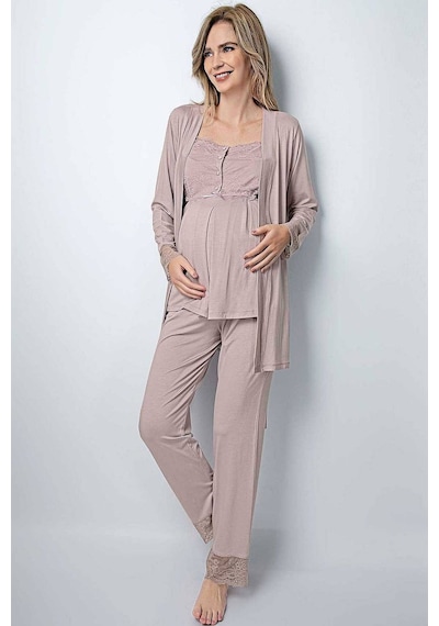 Monamise 18441 Hamile Lohusa Sabahlıklı Pijama Takım - Vizon