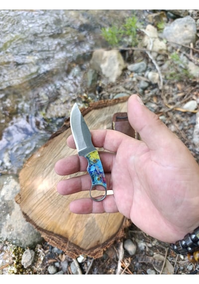 El Yapımı Outdoor Kamp Bıçağı Mavi - Sarı