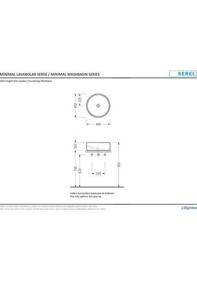 Serel 45 CM Çanak Lavabo (Taşma Deliksiz)