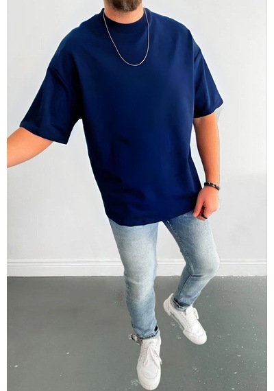 Flood Of Style Erkek Penye Yazlık Oversize Kısa Kollu Nefes Alan Lacivert