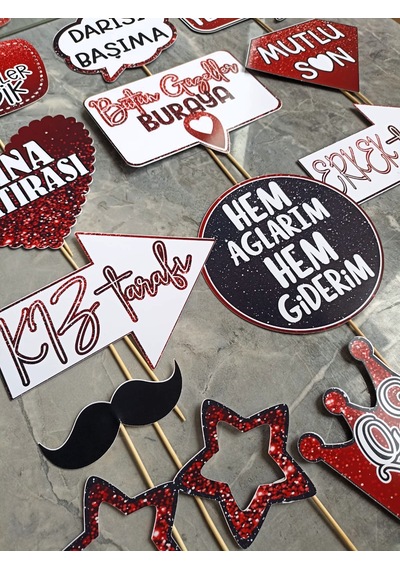 Kına Konuşma Balonu Seti Kırmızı Işıltılı Görünüm Kına Gecesi Gelir Bride Selfie 14'lü Büyük Boy
