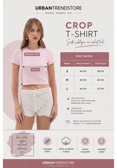 Urbantrendstore Kadın Bisiklet Yaka Likralı Kısa Kol Body Crop Bluz Günlük Şık Sade Yazlık Casual Crop Kadın Crop Pembe
