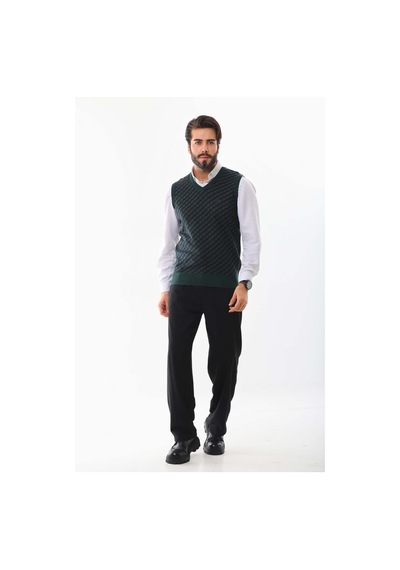 Pelikan Erkek V Yaka Desenli Süveter 7623 Yeşil