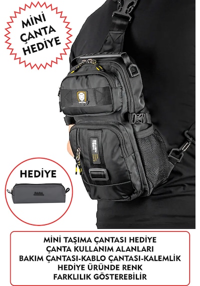 Dada Fonksiyonel Sırt Göğüs El Ve Omuz Çantası Su Geçirmez Kumaş Bady Bag Siyah