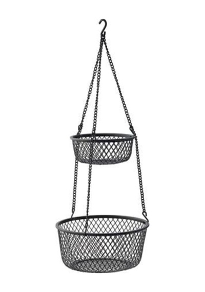 Siyah Renk Mutfak Askısı, Tel Sepet 2 Katlı, 25x63 Cm, Asılabilir Galvanizli Çelik Çok Renkli