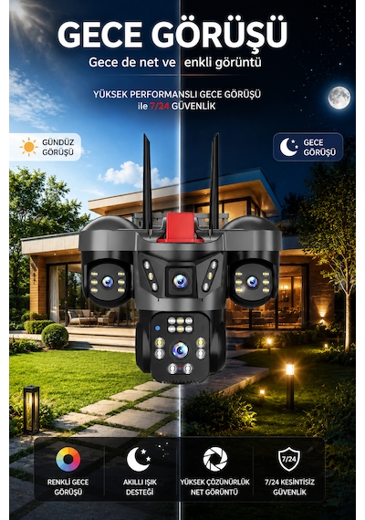 4 Kameralı 12mp Wifi Adaptörlü Gece Görüşlü Hareket Bildirimi Gönderen Güvenlik Kamerası