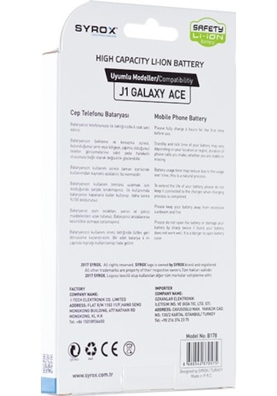 Syrox Syx-B178 Samsung Uyumlu J1 Galaxy Ace Batarya