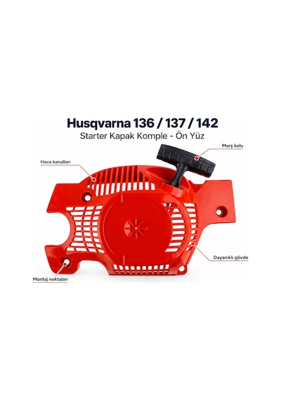 Algaride Husqvarna 136 137 142 Uyumlu Starter Kapak Komple Marş Mekanizmalı Motorlu Testere Çekme Starteri Yedek Parça