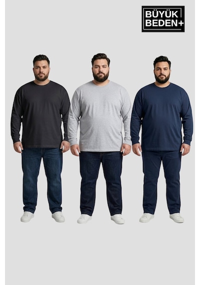Süperlife Erkek Büyük Beden 3'lü Set Uzun Kollu 2 İplik Bisiklet Yaka Tişört Spr26bts942+3 Siyah Süperlife Erkek Büyük Beden 3'lü Set Uzun Kollu 2 İplik Bisiklet Yaka Tişört Spr26bts942+3 Siyah