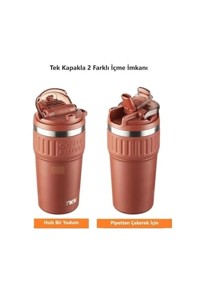 Tkk 630ml Pipetli/pipetsiz Kullanım Askılı Paslanmaz Çelik Termos Kahve Mug Matara Diğer