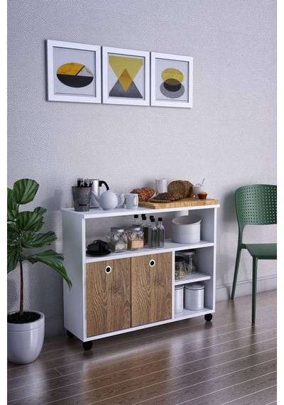 Dolap Taşınabilir 2 Katlı Kapaklı Mutfak Balkon Dolabı Ceviz Dolap Taşınabilir 2 Katlı Kapaklı Mutfak Balkon Dolabı Ceviz