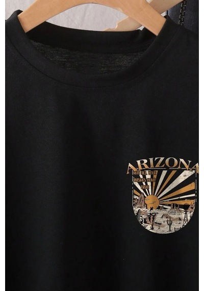 Unisex Sırt Baskılı Arizona Oversize Tshirt Siyah