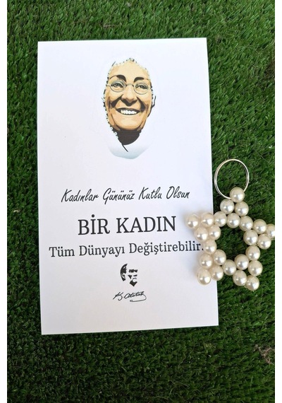 10 Adet Kadınlar Günü Zübeyde Hanım Kartlı İnci Yıldız Anahtarlık - Kadınlar Günü Hediyesi Jelatinli Beyaz