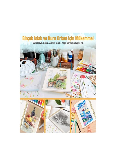 Resim Defteri 50x70 Cm 1 Adet Herboy 120 Gr Sulu Boya Eskiz Defteri Karakalem Çizim 20 Sayfa Dokulu Kağıt