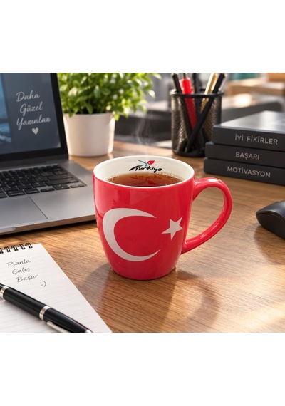Kupa Bardak Porselen 200 Ml Türk Bayrağı Desenli Çay Kahve Kupası