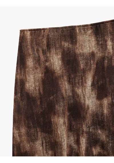 Koton Astarlı Batik Desenli Slim Fit Midi Boy Etek Kahverengi Desenli 5sak10313ek