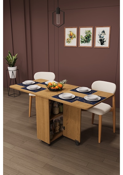 Lüks Katlanır Mutfak Yemek Masası %100 Mdf Pratik Raflı Çalışma Masası Km16 Karına