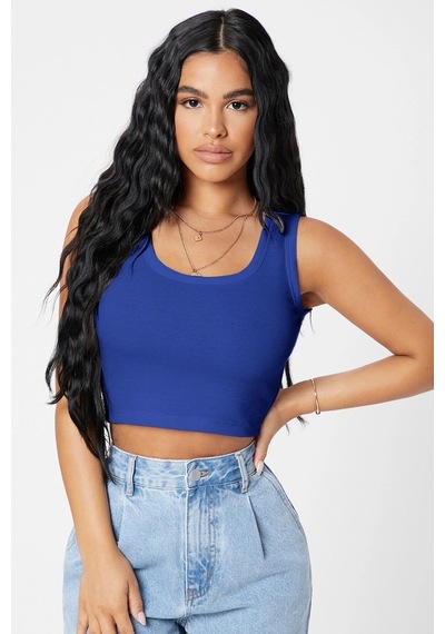 Angbutik Kadın Lacivert Kare Yaka Crop Top Bluz