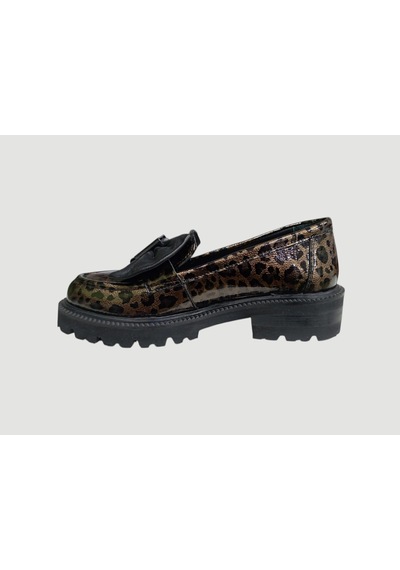 Albini 26102209 Kadın Deri Loafer Ayakkabı Leopar Rugan Çok Renkli