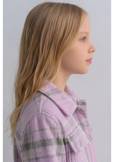 Esila Kids Kız Çocuk Kaşe Ceket Ekose Oduncu Gömlek Yeşil