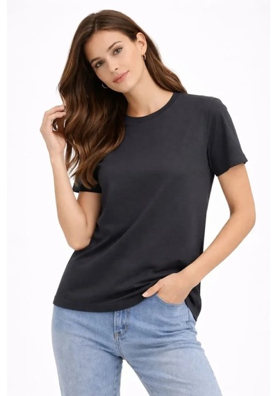 De'charme Bisiklet Yaka Tişört Regular Kalıp Basic Pamuklu Günlük Kullanım T-shirt - Füme