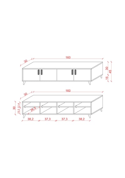 Asra Trend Tv Ünitesi T-01 %100 MDF 160 cm Tv Sehpası 4 Kapaklı Raflı Beyaz