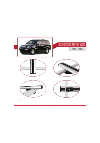 Ssangyong Rexton Y200 2001-2005 Arası İle Uyumlu Basic Model Ara Atkı Tavan Barı Gri 3 Adet