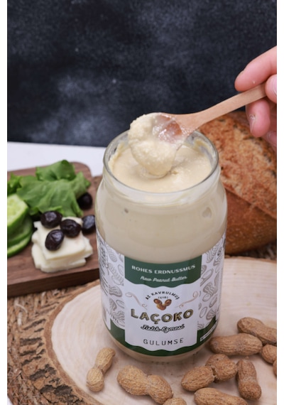 Laçoko İsme Kişiye Özel Şekersiz Saf Katkısız Fıstık Ezmesi Glutensiz Vegan Doğal Az Kavrulmuş Çiğ Yer Fıstığı Ezmesi 4 x 1 KG