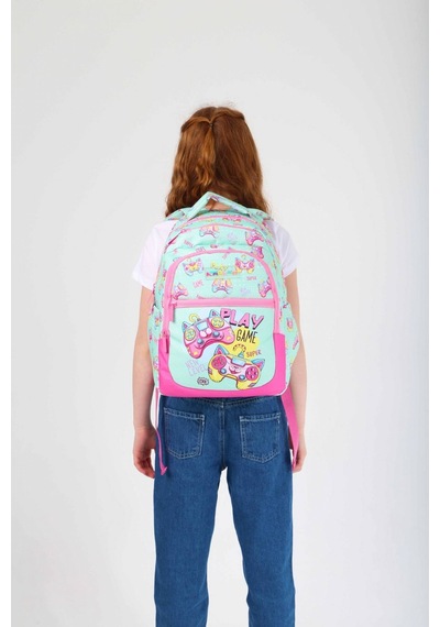 Kaukko Kids Yeşil Pembe Oyun Konsolu Kız Çocuk Okul Sırt Çantası