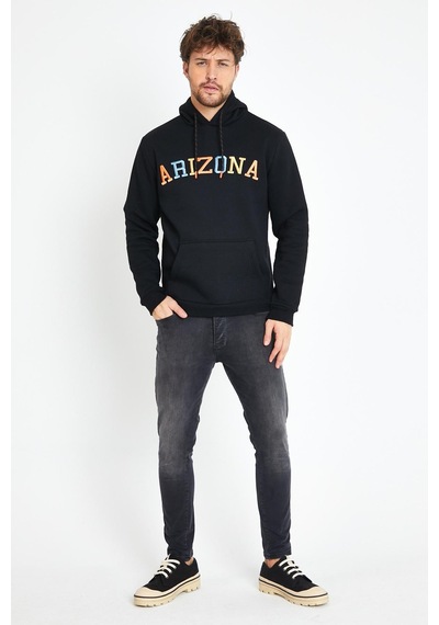 Polostate Erkek Arizona Nakışlı Kapüşonlu 3 İplik Sweatshirt Siyah