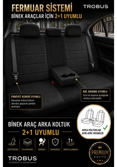 Opel Zafira 5 7 Kişi Oto Koltuk Kılıfı 2003-2011 Siyah Başak Serisi Tay Tüyü Tam Set Siyah