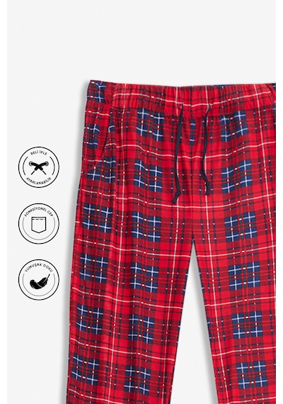 Elemge Kareli Erkek Pijama Altı Yumuşak Süet Kumaş Rahat Kesim Cepli Ipli Relax Fit Kırmızı Ekoseli Esnek
