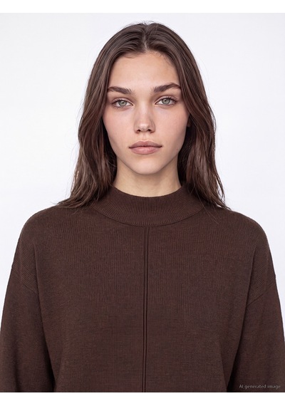 Lc Waikiki Lc Waıkıkı Kahverengi Yarım Balıkçı Yaka Kadın Oversize Triko Tunik