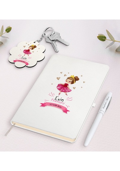 Kişiye Özel Evin Prensesi Beyaz Defter Kalem Ve Anahtarlık N11.9104