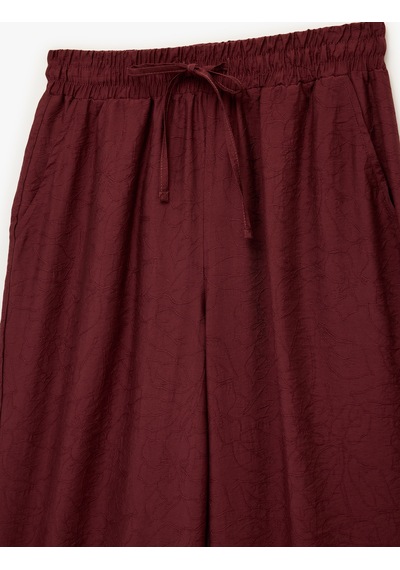 Koton Modal Kumaş Beli Bağlamalı Dokulu Geniş Paça Pantolon Bordo 6sak40213pw
