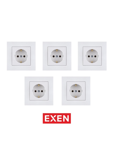 Exen Beyaz Topraklı Priz Mekanizma+çerçeve 5adet Priz