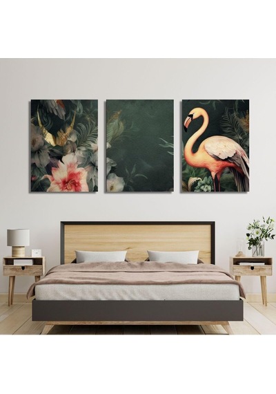 Gaagart 3'lü Kanvas Tablo Seti Yüksek Kaliteli Flamingo Ve Çiçekler 70 X 100 Gartnm1737 -