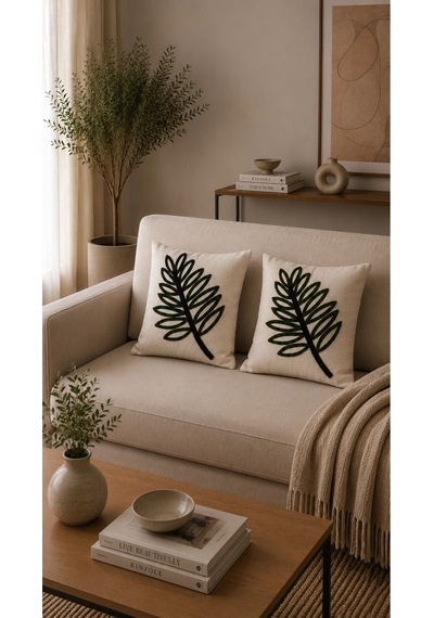 Punch Nakış İşlemeli 2'li Kırlent Kılıfı 40x40 Haki