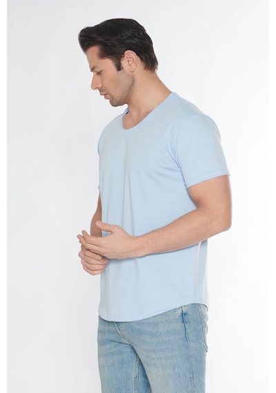 Black Horn Erkek Geniş Yaka %100 Pamuk Salaş T-shirt Açik Mavi