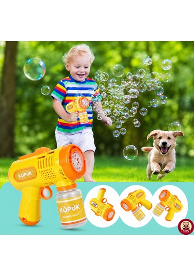 Oyuncak Işıklı Otomatik Köpük Tabancası Bubble Gun 5000+ Köpük Çocuklar İçin Sarı Renk
