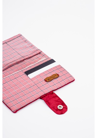 Fabric Craft Bag Kadın Cüzdanı, Kişiselleştirilebilir İsimli, Pamuklu Kumaş Kırmızı - Siyah