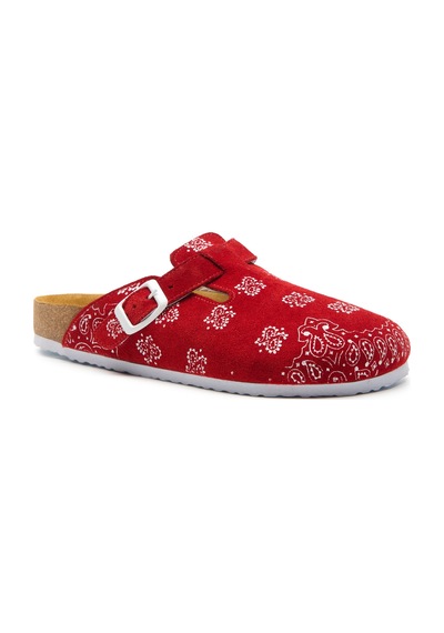 Comfortfusse Folk Capri - Erkek Ortopedik Deri Sabo Terlik Kırmızı Süet Deri