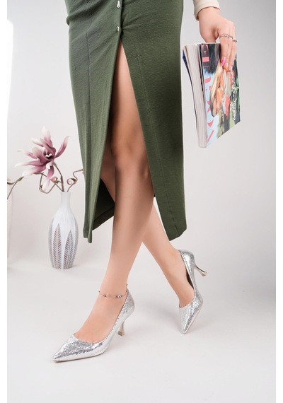 Nesilshoes Nesil Shoes Özma 6175 Gümüş Topuklu Kadın Stiletto GÜMÜŞ