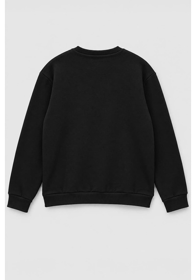Markapia Erkek Bisiklet Yaka İçi Polarlı Düz Sweatshirt Siyah