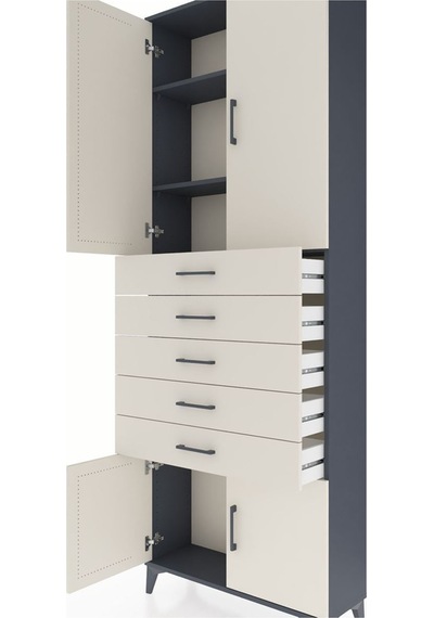 Arges Dolap 3 Raflı 5 Çekmeceli 4 Kapaklı 88x30x243 Antrasit-aytaşı Antrasit