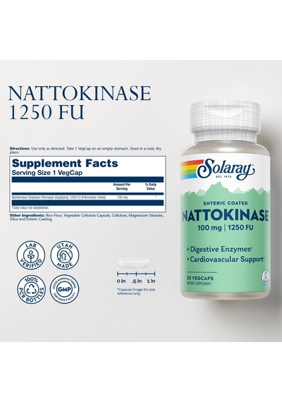 Solaray, Nattokinase Soya Fasulyesi Fibrinazı 100 Mg, 1,250 Fu, 30 Vegcaps