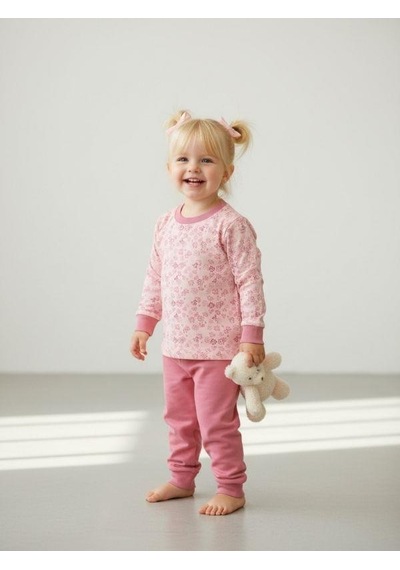 Zekids Kız Çocuk Pamuklu Çiçek Desenli Yumuşak Dokulu Pijama Takımı-16852 Pembe